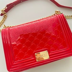 Bebe Womens Dana Logo Embossed Crossbody Bag